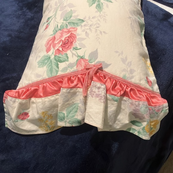 Vintage Handmade Floral and Ruffled Small Pillow W/ Removable Cover - Picture 4 of 12